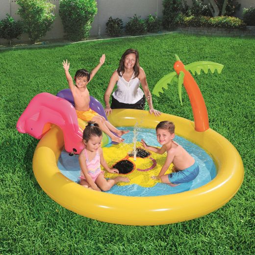 Piscine Gonflable Enfant Bestway Sunnyland Splash Play avec Toboggan et Palmier 262x157x46 cm