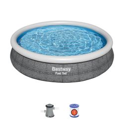 Piscina per Bambini Bestway Fast Set Grigio Effetto Rattan 366x76 cm con Filtro