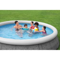 Piscina per Bambini Bestway Fast Set Grigio Effetto Rattan 366x76 cm con Filtro