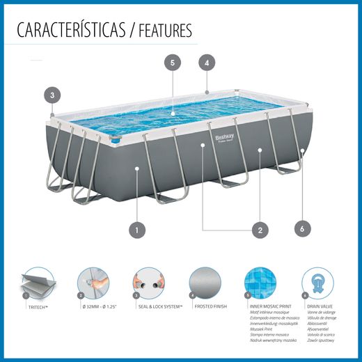 Piscina Tubolare Rettangolare Bestway Power Steel 404x201x100 cm con Filtro a Sabbia