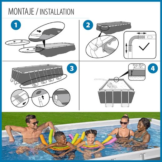 Piscina Tubolare Rettangolare Bestway Power Steel 404x201x100 cm con Filtro a Sabbia