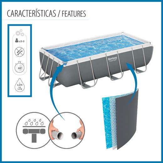 Piscina Tubolare Rettangolare Bestway Power Steel 404x201x100 cm con Filtro a Sabbia
