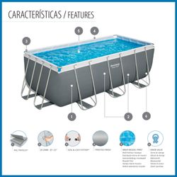 Piscina Tubolare Rettangolare Bestway Power Steel 412x201x122 cm con Filtro a Sabbia