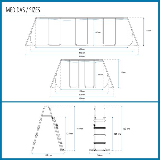 Piscina Tubolare Rettangolare Bestway Power Steel 412x201x122 cm con Filtro a Sabbia