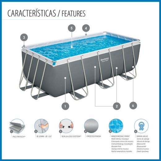 Piscine Tubulaire Rectangulaire Bestway Power Steel 412x201x122 cm avec Filtre à Sable