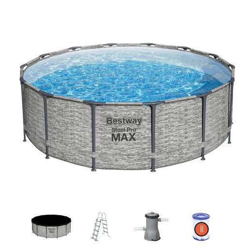 Piscina Tubolare Rotonda Bestway Steel Pro Max 427x122 cm con Filtro a Cartuccia, Copertura e Scala