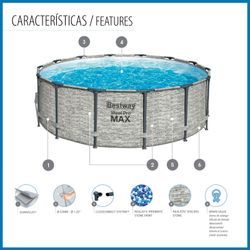 Piscina Tubolare Rotonda Bestway Steel Pro Max 427x122 cm con Filtro a Cartuccia, Copertura e Scala
