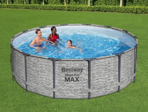 Piscina Tubolare Rotonda Bestway Steel Pro Max 427x122 cm con Filtro a Cartuccia, Copertura e Scala