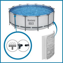 Piscina Tubolare Rotonda Bestway Steel Pro Max 427x122 cm con Filtro a Cartuccia, Copertura e Scala