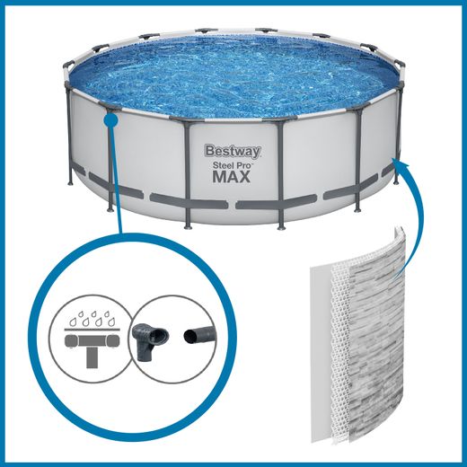 Piscina Tubolare Rotonda Bestway Steel Pro Max 427x122 cm con Filtro a Cartuccia, Copertura e Scala