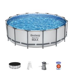 Piscina Tubular Redonda Bestway Steel Pro Max 457x122 cm com Filtro de Cartucho e Escada