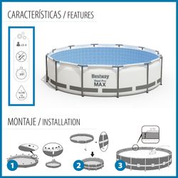 Piscina Tubolare Rotonda Bestway Steel Pro Max 457x122 cm con Filtro a Cartuccia e Scala