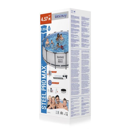 Piscina Tubolare Rotonda Bestway Steel Pro Max 457x122 cm con Filtro a Cartuccia e Scala
