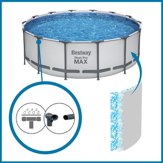 Piscina Tubolare Rotonda Bestway Steel Pro Max 457x122 cm con Filtro a Cartuccia e Scala