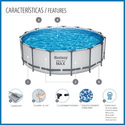 Piscina Tubolare Rotonda Bestway Steel Pro Max 457x122 cm con Filtro a Cartuccia e Scala