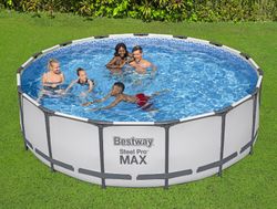Piscina Tubolare Rotonda Bestway Steel Pro Max 457x122 cm con Filtro a Cartuccia e Scala