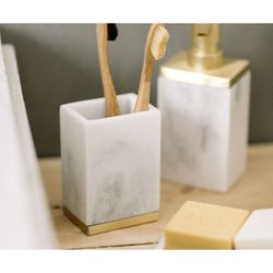Portacepillos, 7 x 5 x 11 cm, de poliresina y metal en blanco | Colección Square