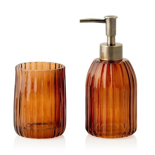 Zahnputzbecher, 7 x 7 x 10 cm, aus recyceltem Glas im Karamellton | Kollektion Golden Caramel