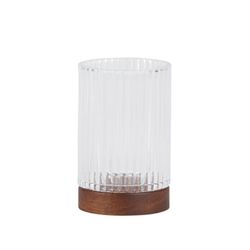 Portacepillos, 7 x 7 x 12 cm, de vidrio y madera de acacia en transparente y natural | Colección Tritón