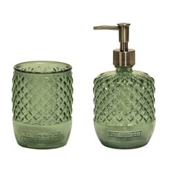 Portacepillos, 8 x 8 x 10 cm, de vidrio en verde | Colección Lisboa