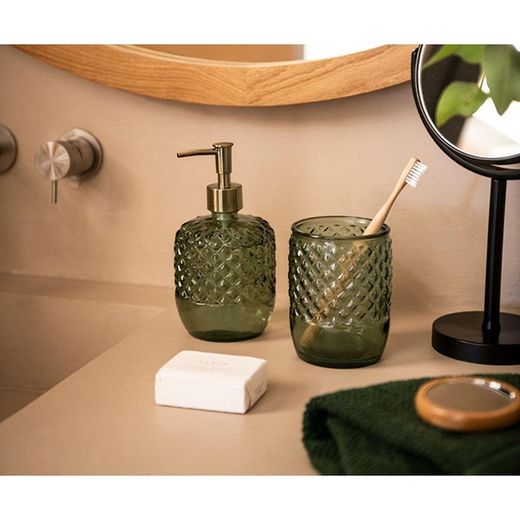 Portacepillos, 8 x 8 x 10 cm, de vidrio en verde | Colección Lisboa