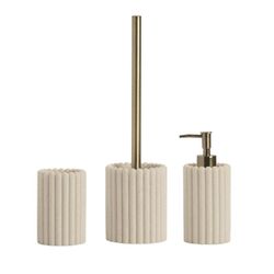 Portacepillos, 8 x 8 x 12 cm, de poliresina en beige | Colección Stripes