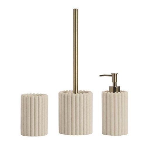 Portacepillos, 8 x 8 x 12 cm, de poliresina en beige | Colección Stripes