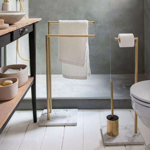 Toilettenpapierhalter und WC-Bürste, 27 x 22 x 73 cm, aus Poliresin und Metall in Gold | Kollektion Gold