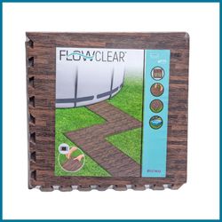 Protège-sol pour Piscine Bestway Flowclear 12 Pièces 50x50 cm Marron Effet Bois