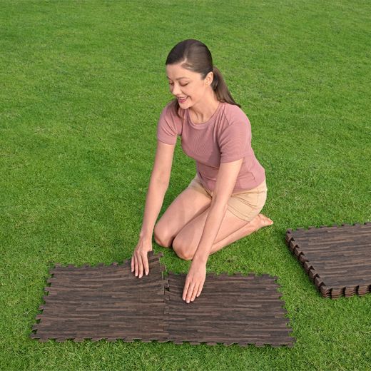 Protège-sol pour Piscine Bestway Flowclear 12 Pièces 50x50 cm Marron Effet Bois
