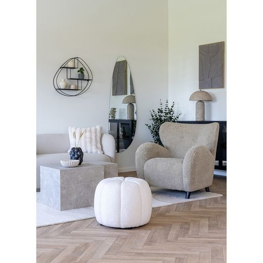 Pouf, 48 x 48 x 38 cm, in tessuto bouclé bianco | Collezione Paisley