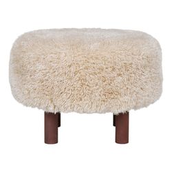 Pouf, 50 x 50 x 33 cm, in tessuto e legno colore sabbia | Collezione Inverness
