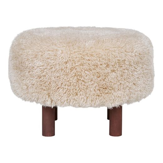 Pouf, 50 x 50 x 33 cm, in tessuto e legno colore sabbia | Collezione Inverness