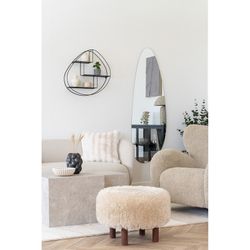 Pouf, 50 x 50 x 33 cm, in tessuto e legno colore sabbia | Collezione Inverness