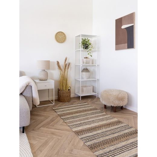 Pouf, 50 x 50 x 33 cm, in tessuto e legno colore sabbia | Collezione Inverness