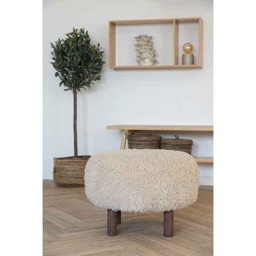 Pouf, 50 x 50 x 33 cm, in tessuto e legno colore sabbia | Collezione Inverness