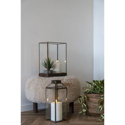 Pouf, 50 x 50 x 33 cm, in tessuto e legno colore sabbia | Collezione Inverness