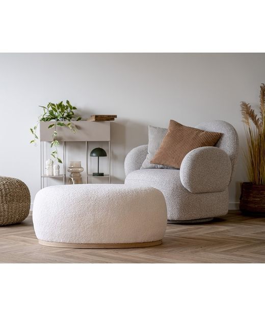 Pouf, 88,5 x 54,5 x 36 cm, in tessuto bouclé bianco | Collezione Manhattan