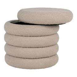 Pouf con vano di stoccaggio, 44 x 44 x 44 cm, in tessuto bouclé beige | Collezione Brooklyn