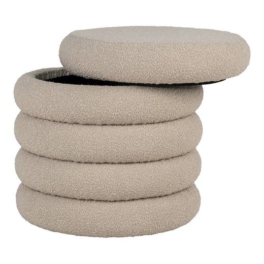 Pouf con vano di stoccaggio, 44 x 44 x 44 cm, in tessuto bouclé beige | Collezione Brooklyn