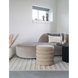Pouf con vano di stoccaggio, 44 x 44 x 44 cm, in tessuto bouclé beige | Collezione Brooklyn