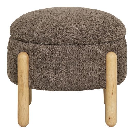 Pouf con contenitore, 45 x 45 x 36 cm, in tessuto bouclé marrone | Collezione Medas