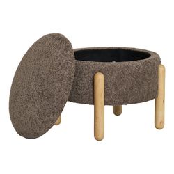 Pouf con contenitore, 45 x 45 x 36 cm, in tessuto bouclé marrone | Collezione Medas