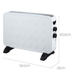 Radiatore elettrico 2000 W, 58,5 x 25 x 40,8 cm, in alluminio bianco | Collezione Slim