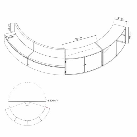 Revestimiento semicircular para piscina K2O Half Surround 306, 4 piezas, acero y ratán sintético