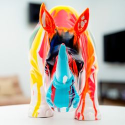 Rinoceronte, 54 x 18 x 24 cm, de poliresina multicolor