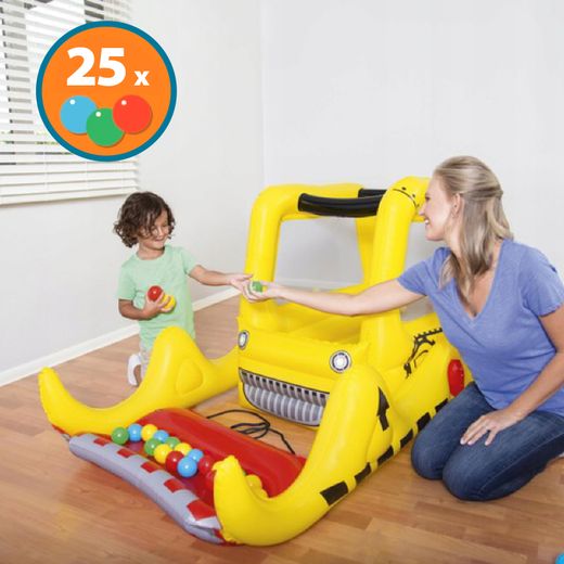 Saut-matelas Gonflable Bestway Bulldozer 198x105x84 cm avec 25 Balles et Maille de Sécurité
