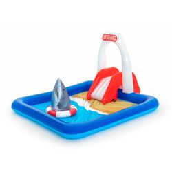 Château gonflable Bestway Lifeguard Tower Play Center 234x203x129 cm avec asperseurs, toboggan et requin gonflable
