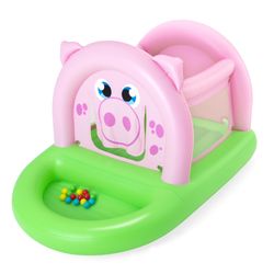 Trampolino Gonfiabile Bestway Oinkster Pig con 15 Palline e Rete di Sicurezza Rosa e Verde 239x162x137