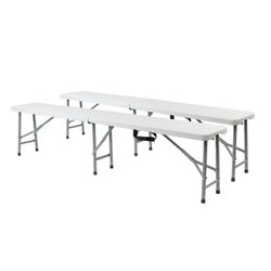 Set de 2 Bancos Plegables y Portátiles Gardiun New Koln 180x29x43 cm en Resina, Color Blanco – Ideal para Jardín, Terraza o Exterior
